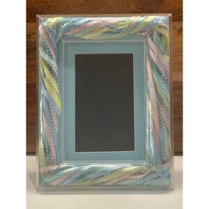 Vintage post modern 90s lucite shadow picture photo frame w pastel ribbons 4x6